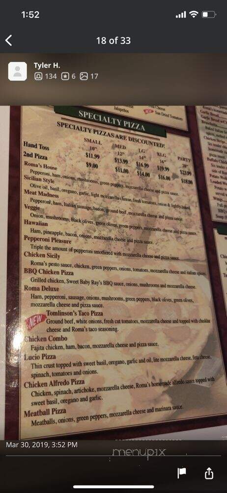 Roma's Pizza - Kalamazoo, MI menu_pic
