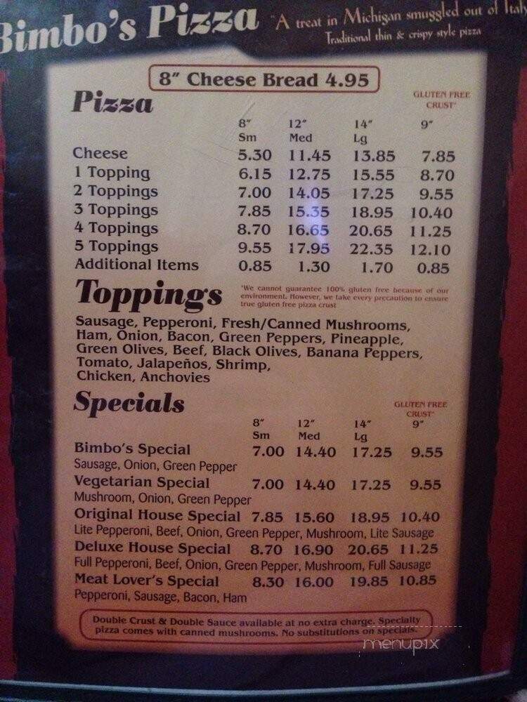 Bimbo's Pizza - Kalamazoo, MI menu_pic