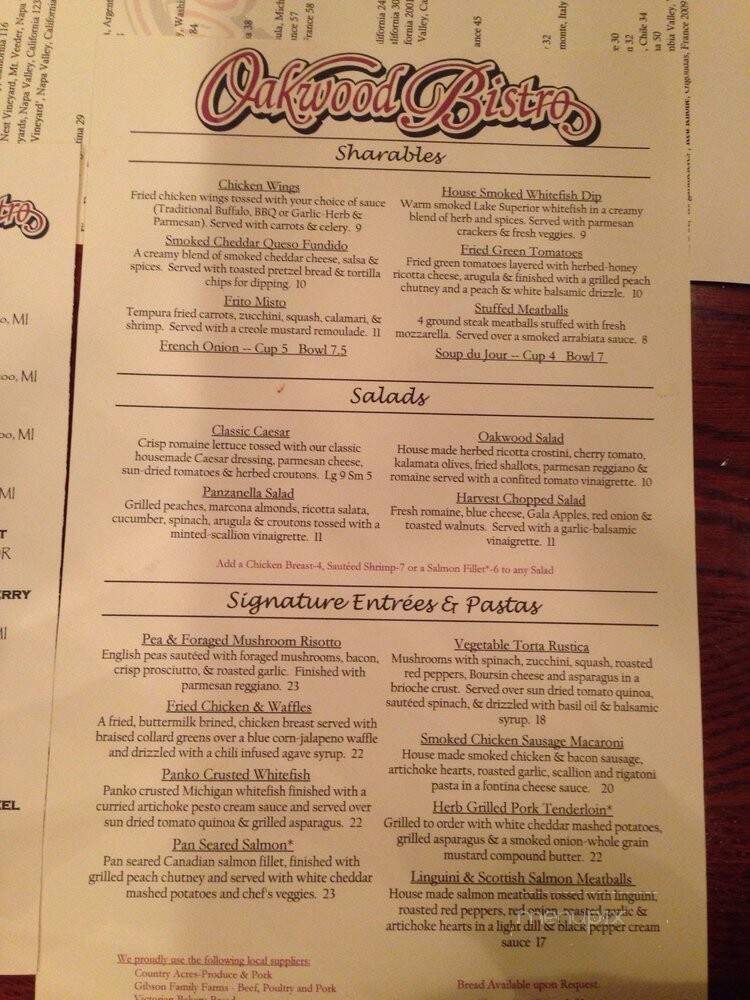 Oakwood Bistro - Kalamazoo, MI menu_pic