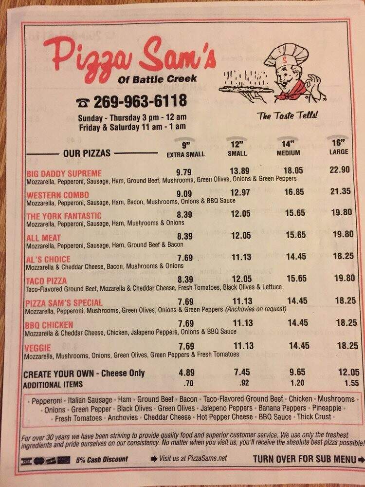 Pizza Sams - Battle Creek, MI menu_pic