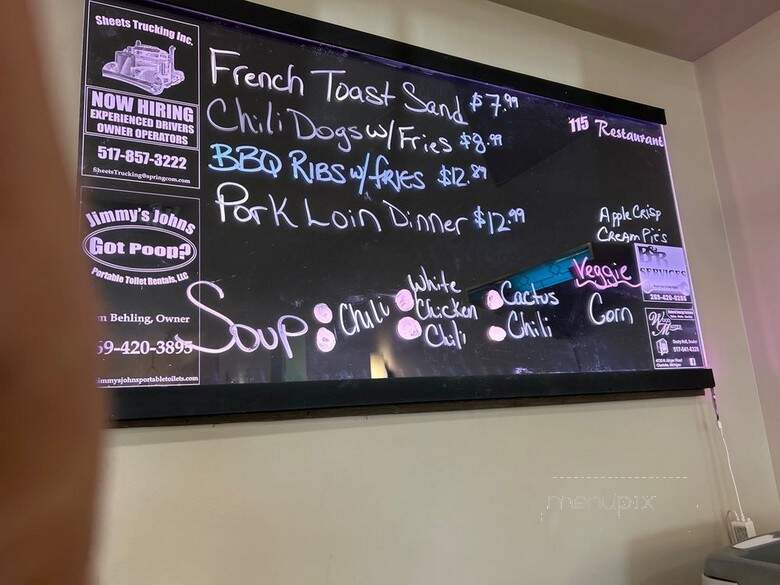 115 Restaurant - Marshall, MI menu_pic