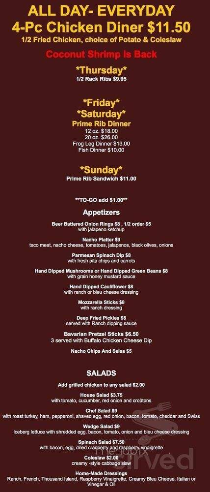 Bill's Tap & Restaurant - Baroda, MI menu_pic