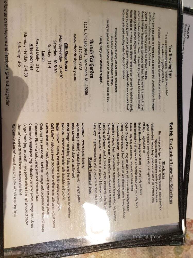 Tea Garden Cafe - Tecumseh, MI menu_pic