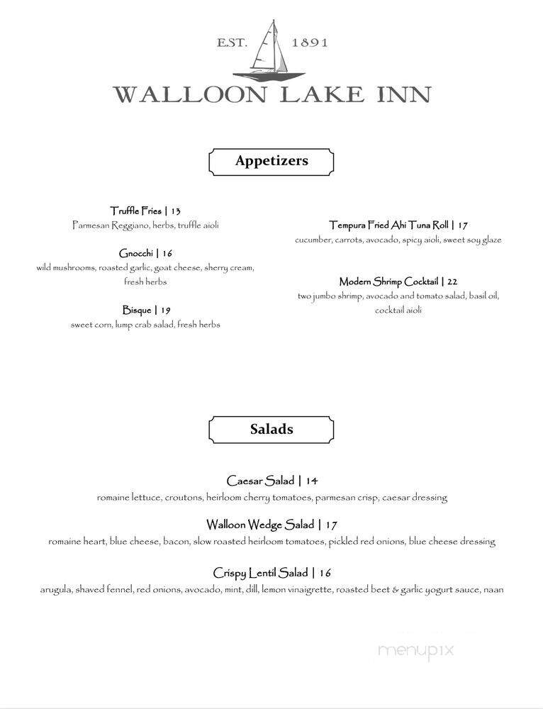 Walloon Lake Inn - Walloon Lake, MI menu_pic