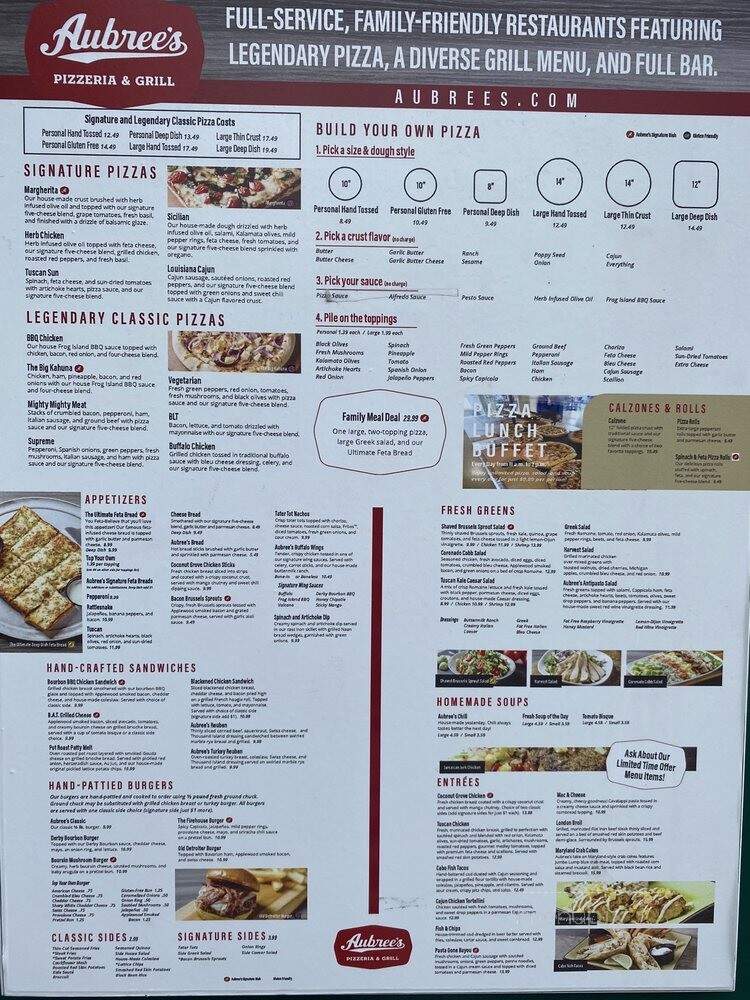 Aubrees Pizza - Marquette, MI menu_pic