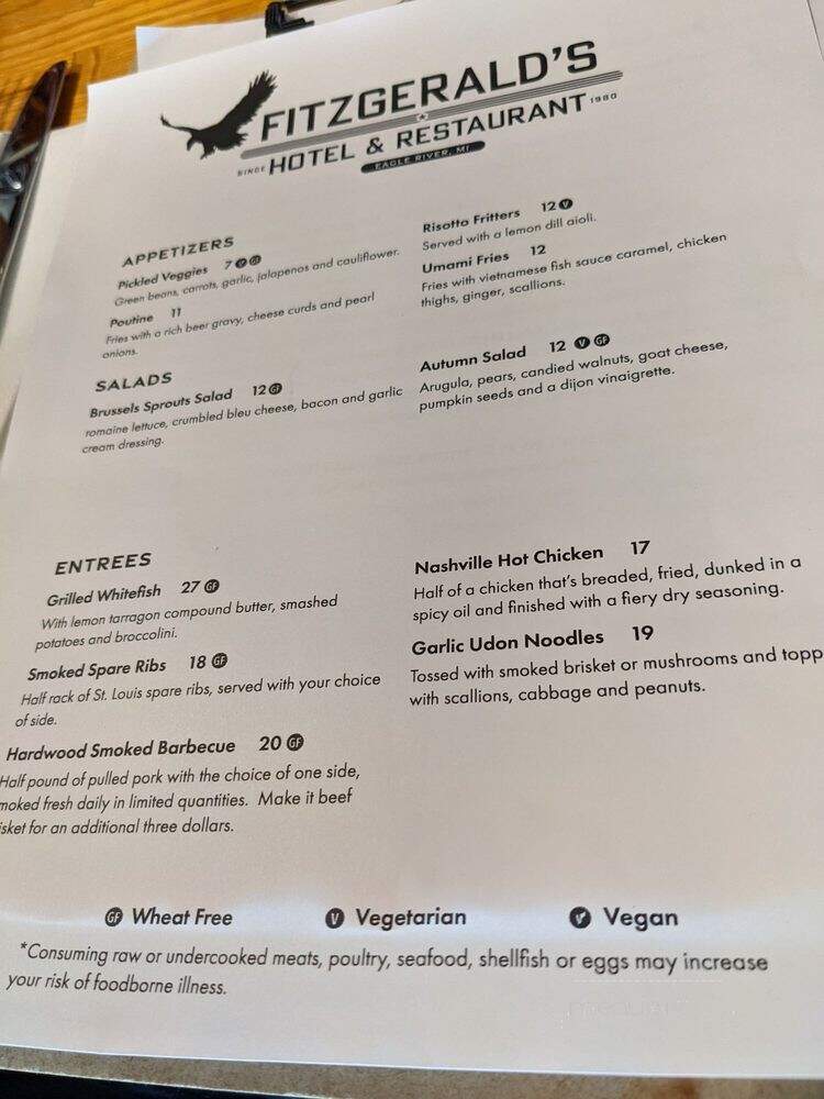 Fitzgerald's Restaurant - Mohawk, MI menu_pic