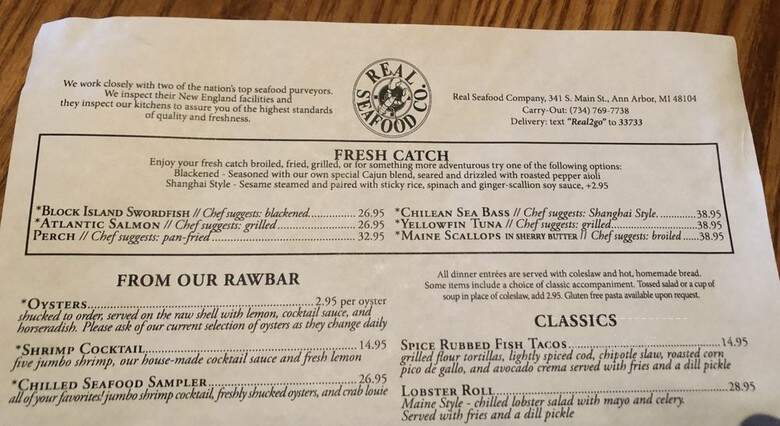 Real Seafood Co - Ann Arbor, MI menu_pic
