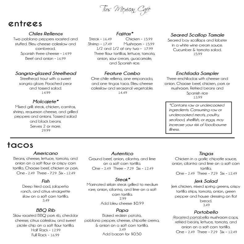 Tios Restaurant - Ann Arbor, MI menu_pic