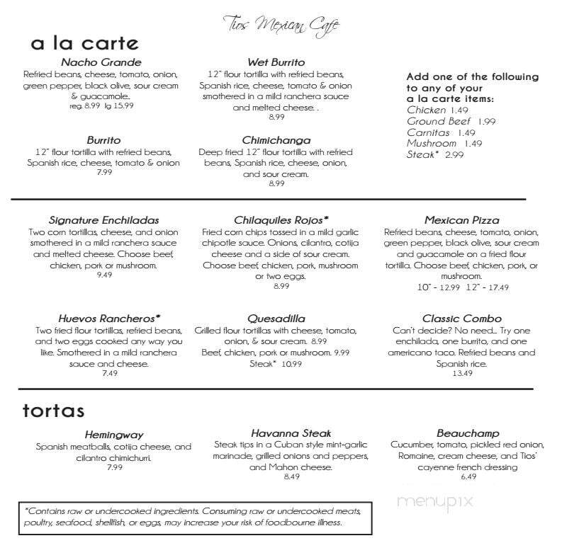 Tios Restaurant - Ann Arbor, MI menu_pic