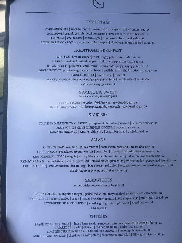 Rugby Grill - Birmingham, MI menu_pic