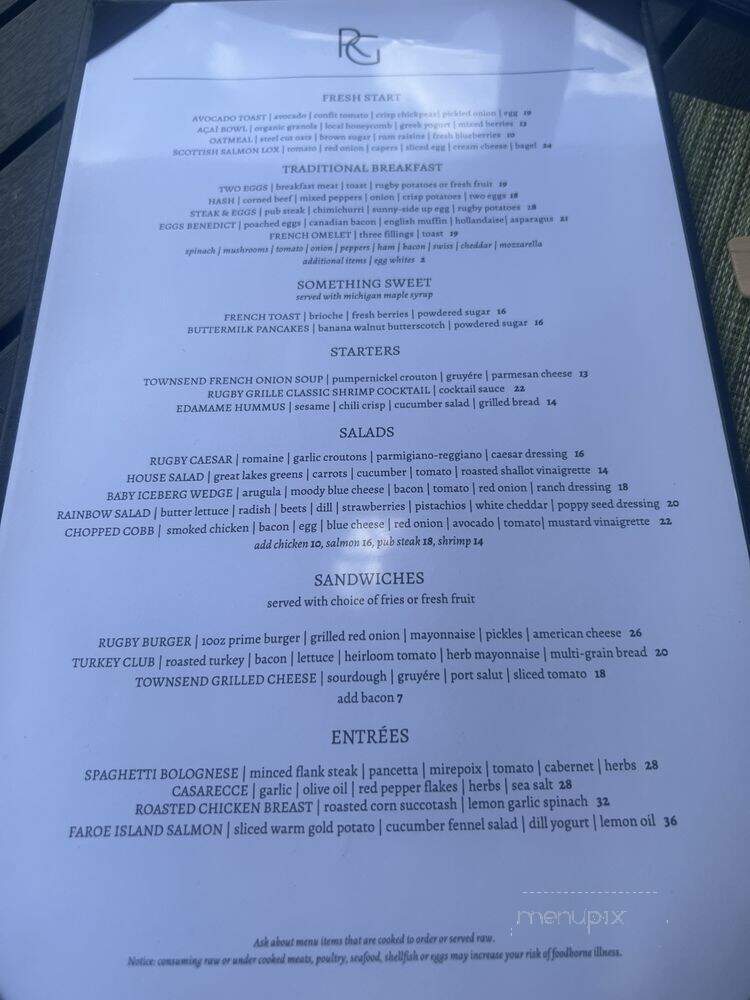 Rugby Grill - Birmingham, MI menu_pic