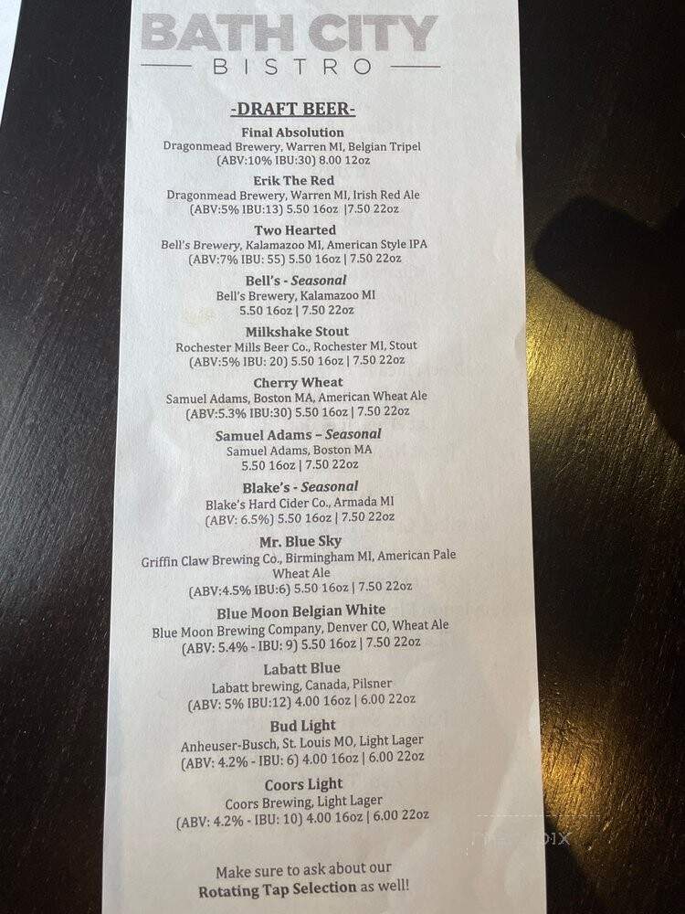 Bath City Bistro - Mount Clemens, MI menu_pic