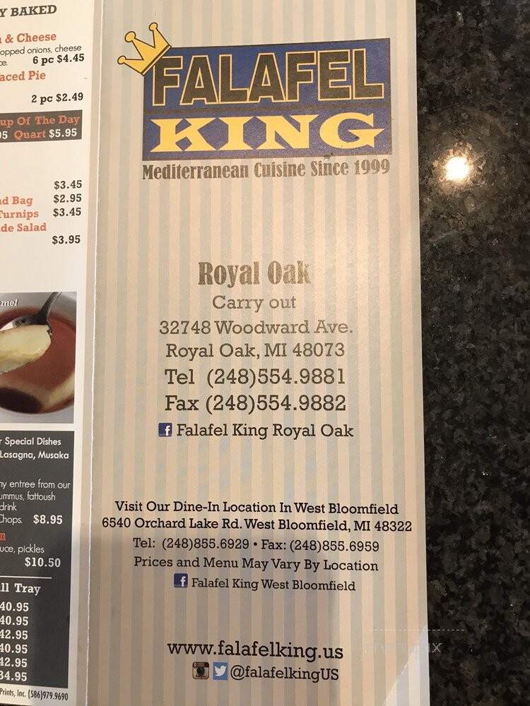 Falaffel King - Royal Oak, MI menu_pic