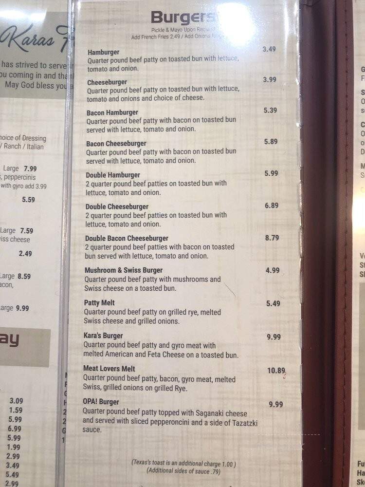 Karas Restaurants - St Clair Shores, MI menu_pic