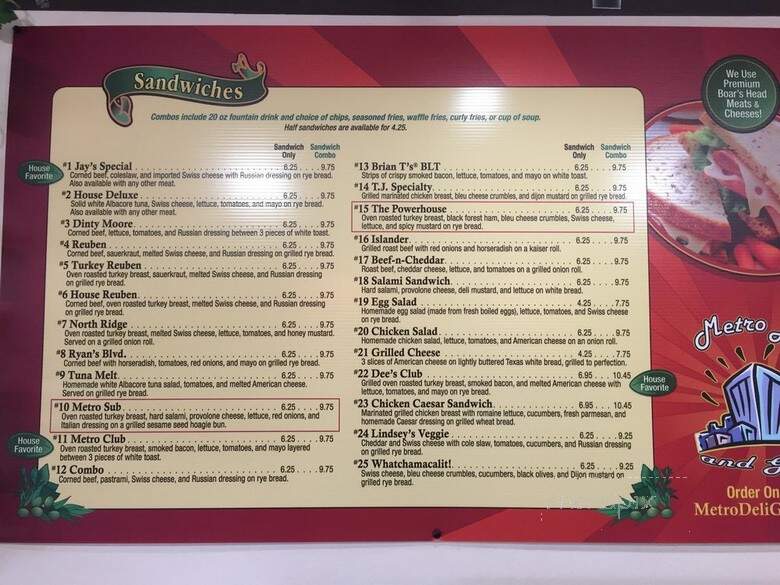 Metro Deli - Troy, MI menu_pic