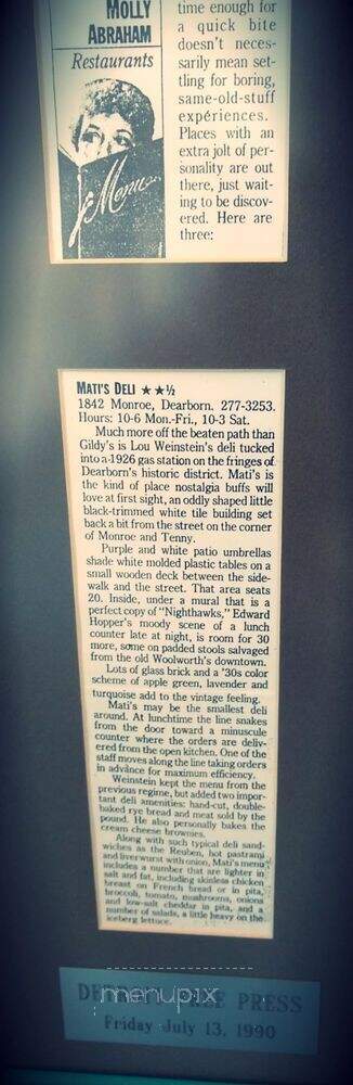 Mati's Deli - Dearborn, MI menu_pic