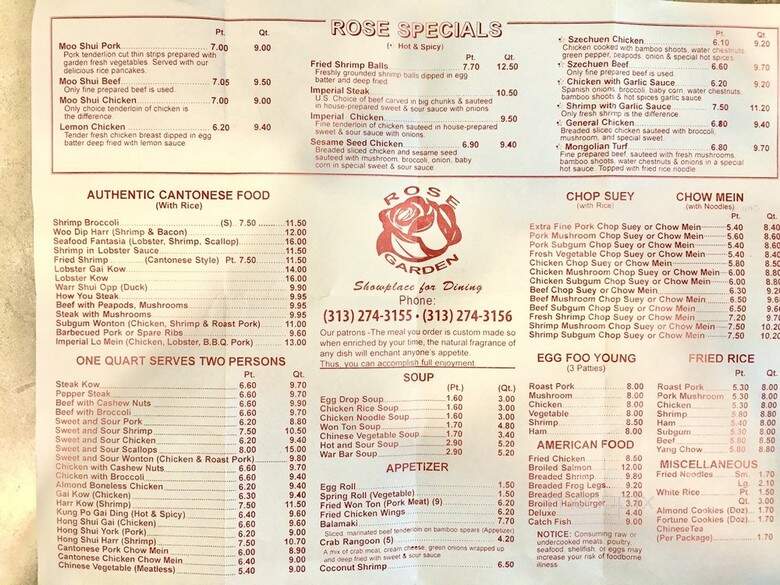 Rose Garden Restaurant - Dearborn Heights, MI menu_pic