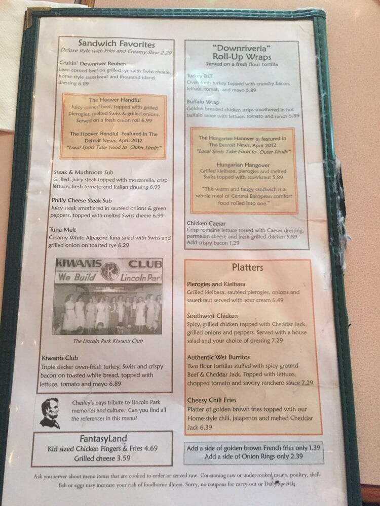 Chesley's - Lincoln Park, MI menu_pic