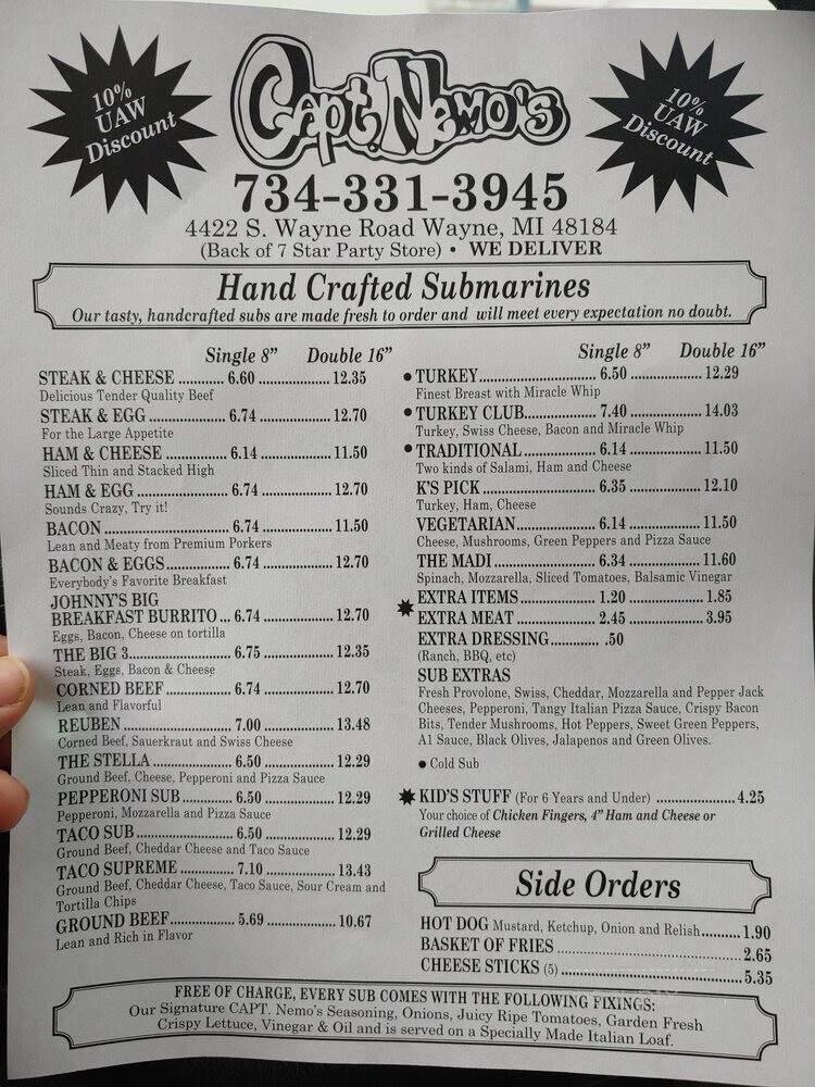 Captain Nemo's Sandwiches - Wayne, MI menu_pic