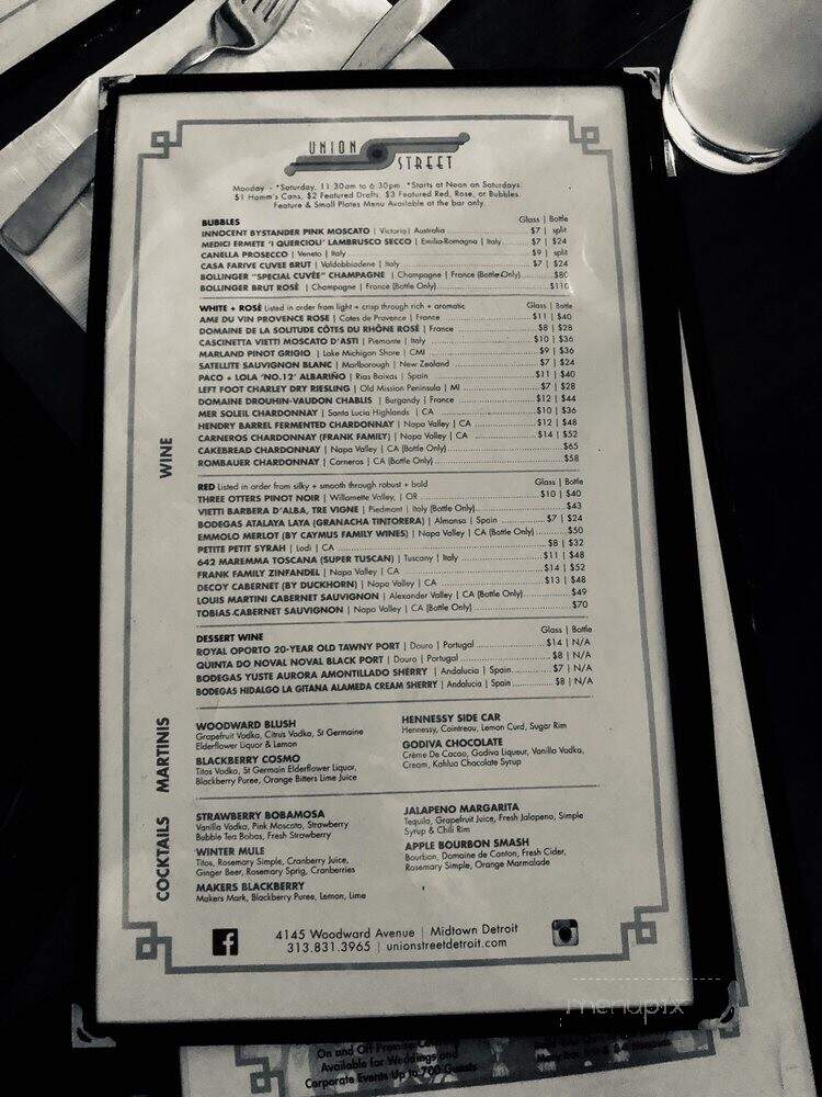 Union Street Restaurant - Detroit, MI menu_pic
