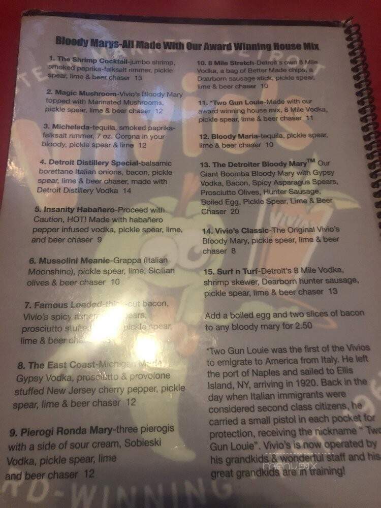 Vivio's Food & Spirits - Detroit, MI menu_pic