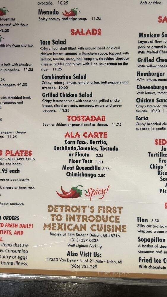 Mexican Village Restaurant - Detroit, MI menu_pic