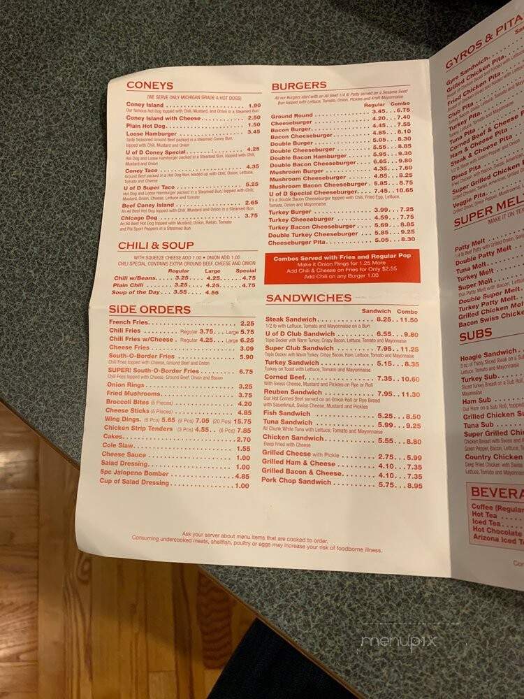 U Of D Coney Island - Detroit, MI menu_pic