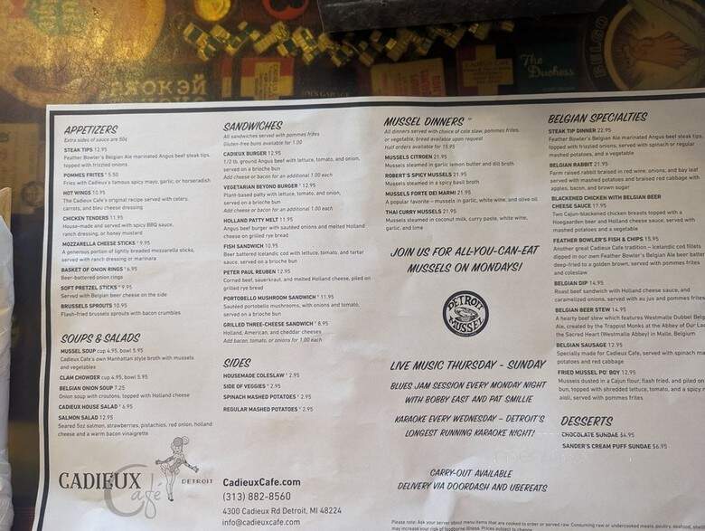 Cadieux Cafe - Detroit, MI menu_pic