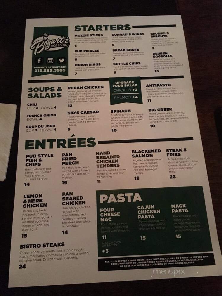Bogartz Sports & Music Cafe - Detroit, MI menu_pic
