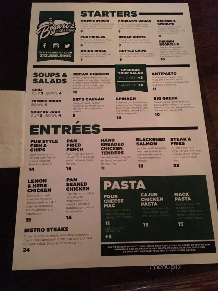 Bogartz Sports & Music Cafe - Detroit, MI menu_pic