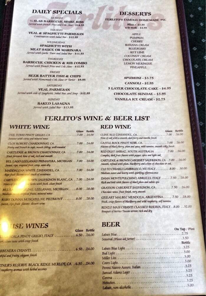 Ferlito's Family Dining & Pzza - Grosse Pointe Woods, MI menu_pic