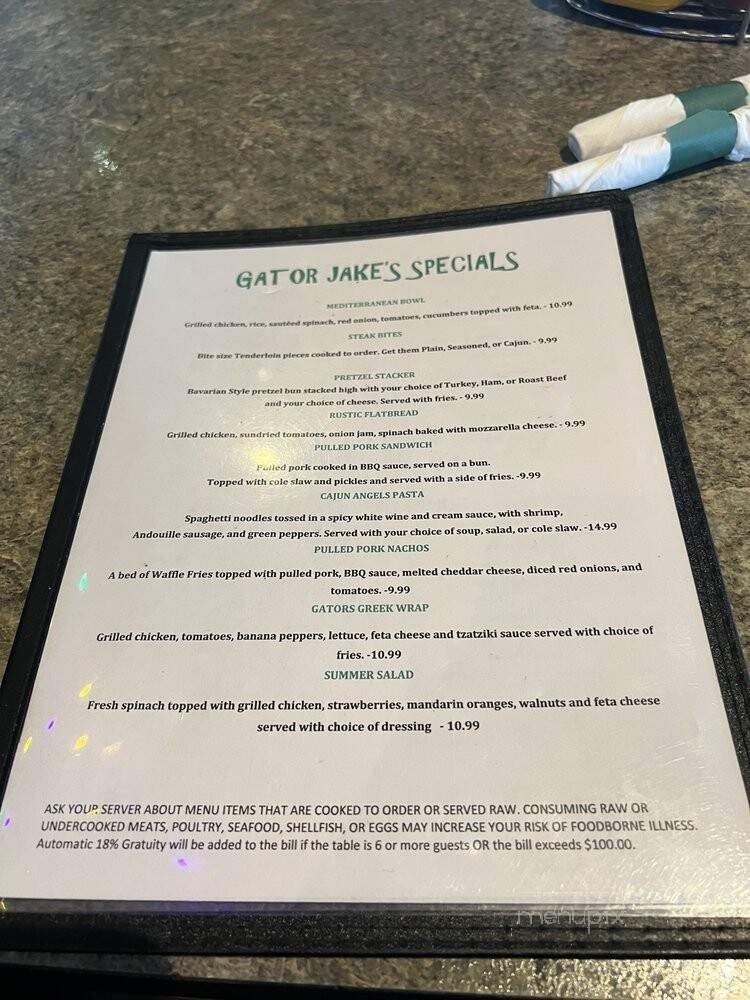 Gator Jake's Bar & Grill - Sterling Heights, MI menu_pic
