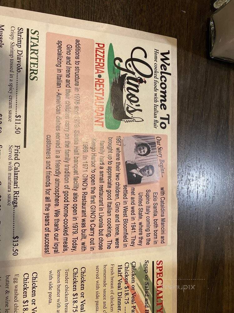 Gino's Pizzeria & Restaurant - Keego Harbor, MI menu_pic