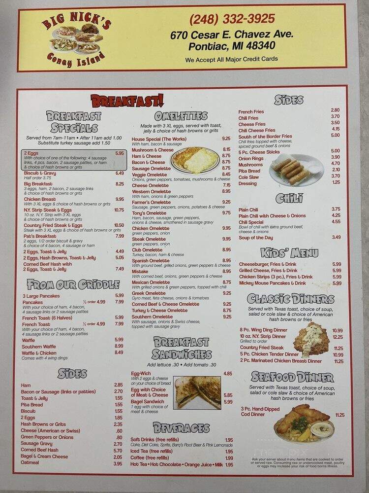 Nicks Coney Island - Pontiac, MI menu_pic