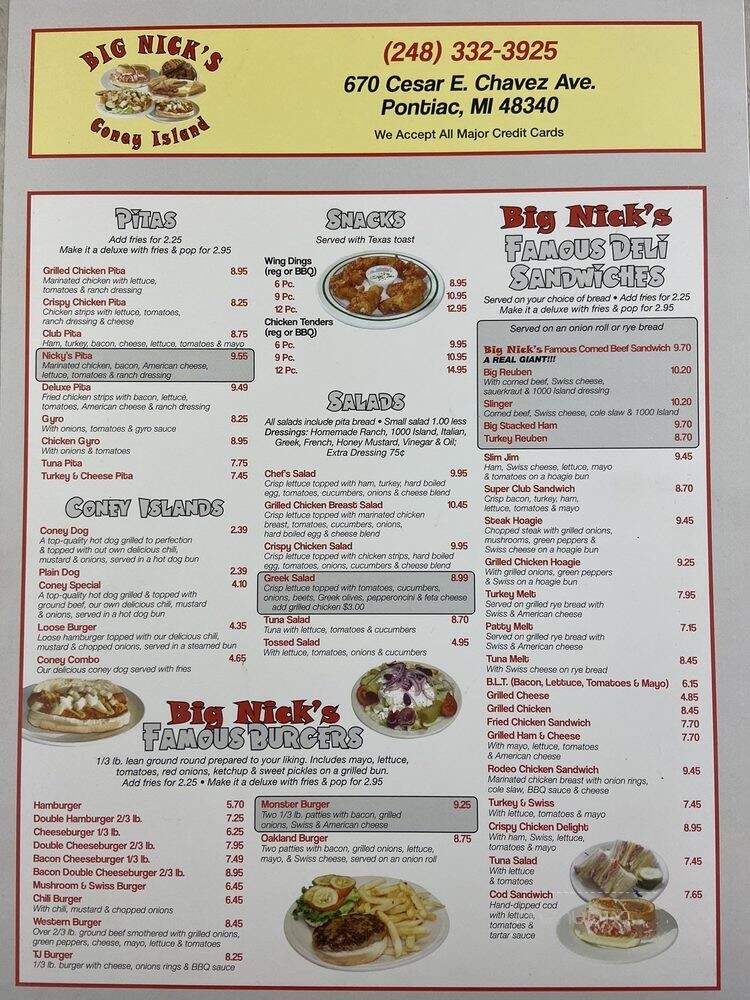 Nicks Coney Island - Pontiac, MI menu_pic