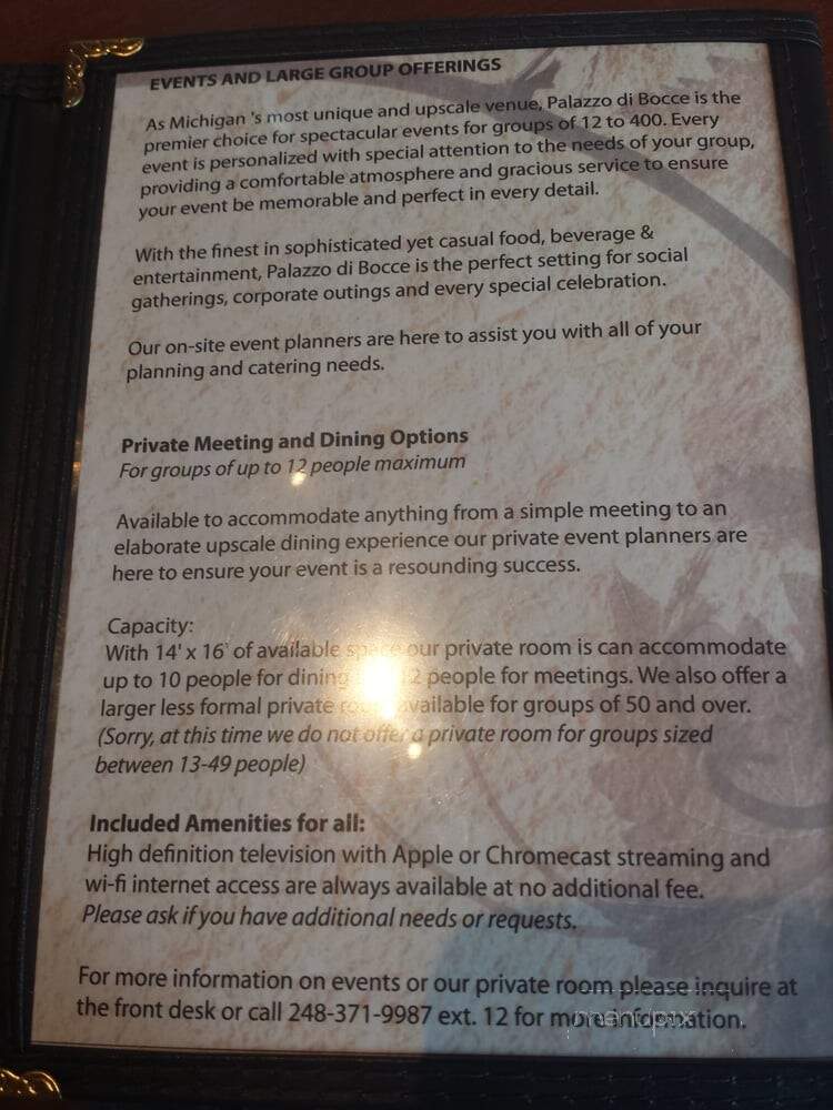 Palazzo Di Bocce - Lake Orion, MI menu_pic