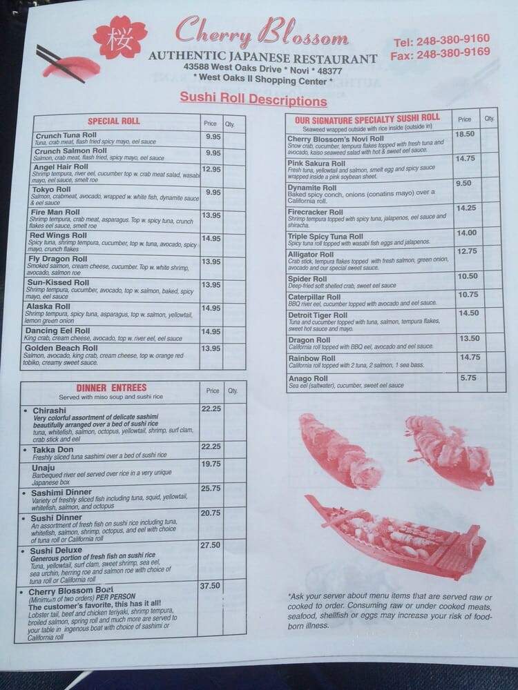 Cherry Blossom Japanese Restaurant - Novi, MI menu_pic