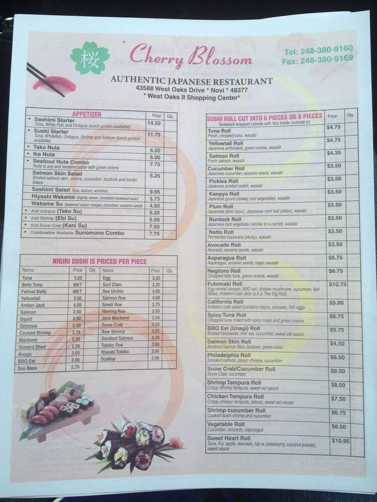 Cherry Blossom Japanese Restaurant - Novi, MI menu_pic