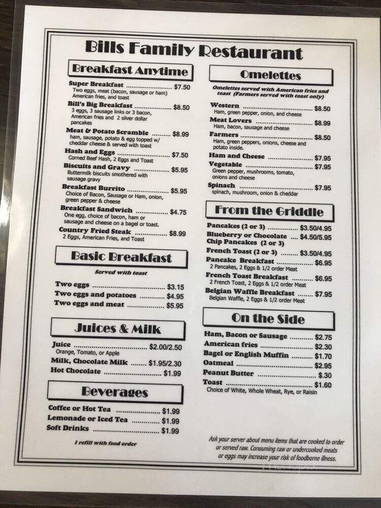 Bill's Family Restaurant - Grand Rapids, MI menu_pic