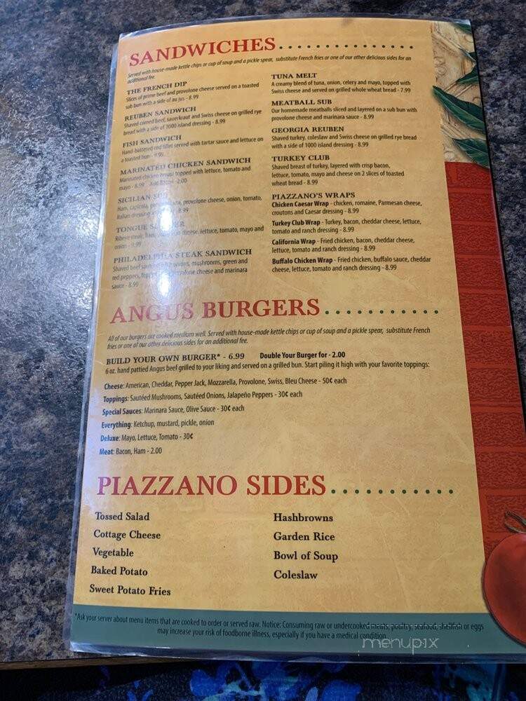 Piazzano's - Lansing, MI menu_pic