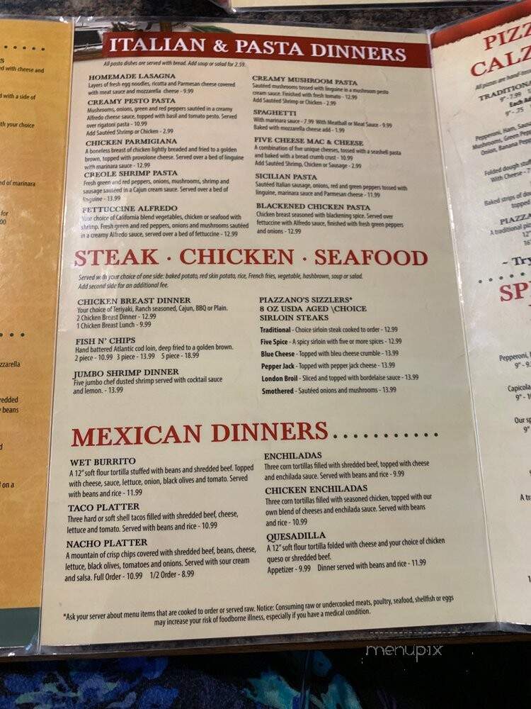 Piazzano's - Lansing, MI menu_pic
