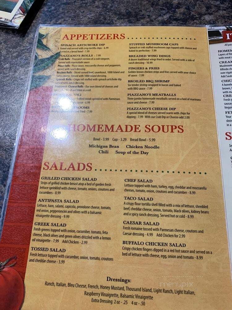 Piazzano's - Lansing, MI menu_pic