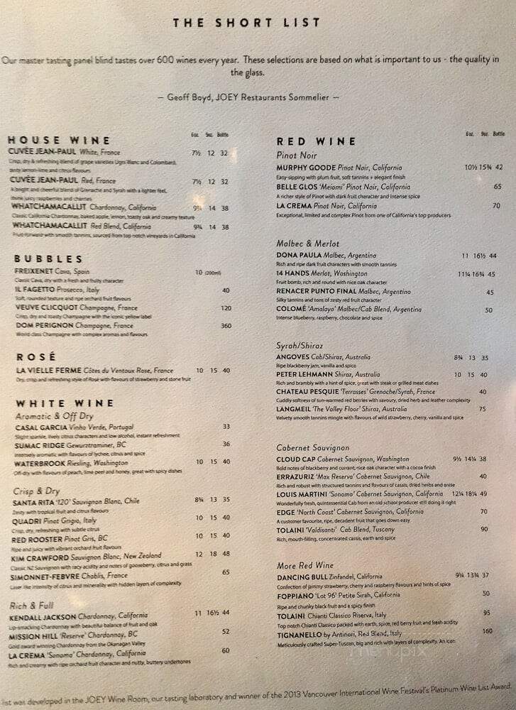 Joey's Grill Lounge Patio - Winnipeg, MB menu_pic