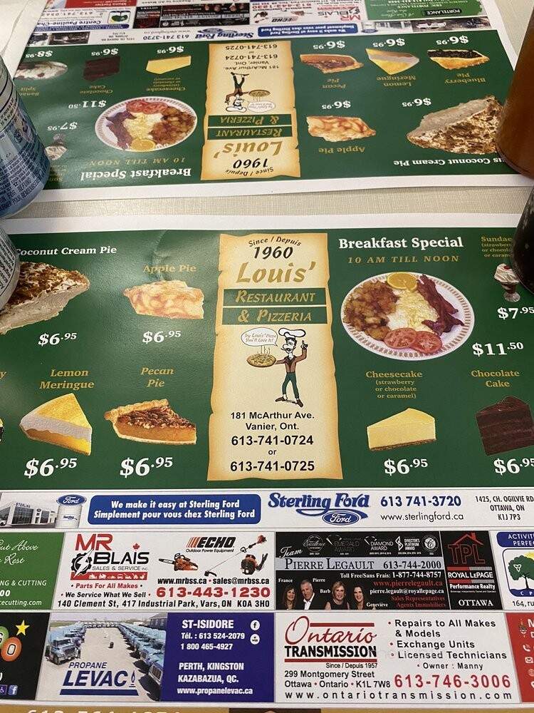 Louis' Restaurant and Pizzeria - Ottawa, ON menu_pic