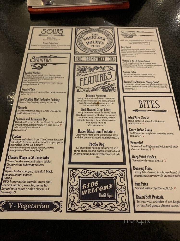 The Sherlock Holmes Pub - Edmonton, AB menu_pic