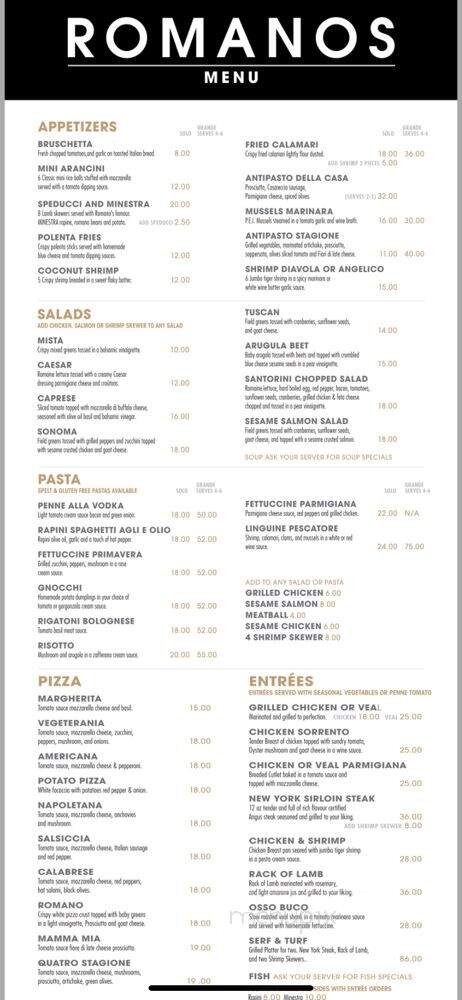 Romano's Classic Italian Cuisine - Woodbridge, ON menu_pic