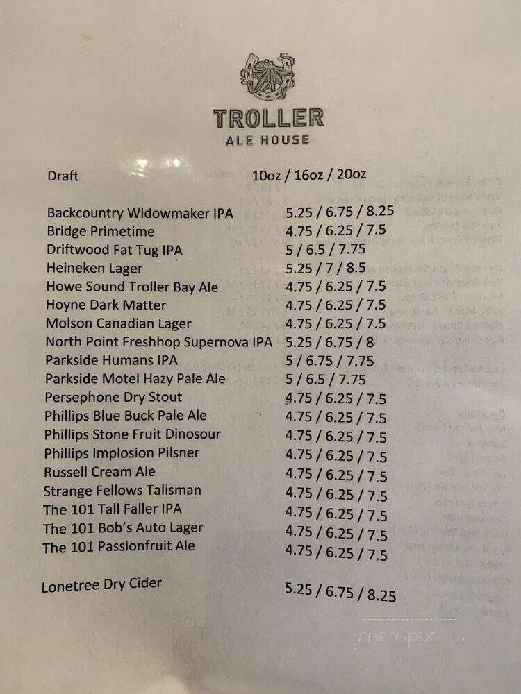 The Troller Pub - West Vancouver, BC menu_pic