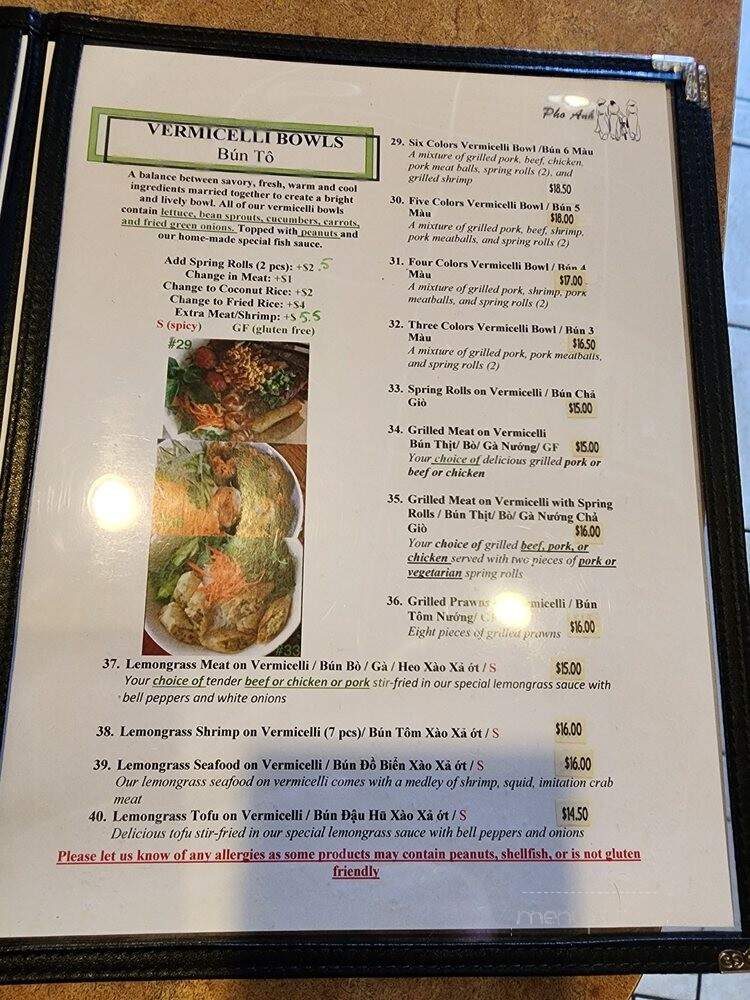 Pho Anh Vietnamese Cuisine - Edmonton, AB menu_pic