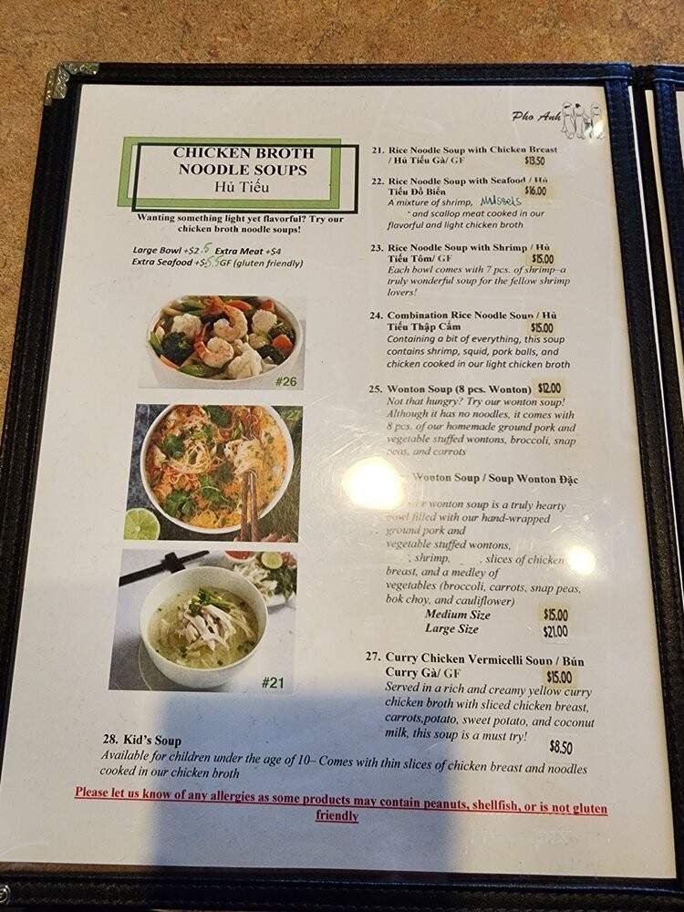 Pho Anh Vietnamese Cuisine - Edmonton, AB menu_pic