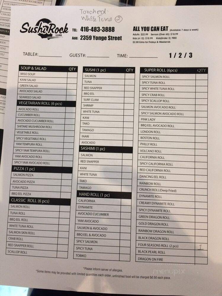 Sushi Rock Cafe - Toronto, ON menu_pic